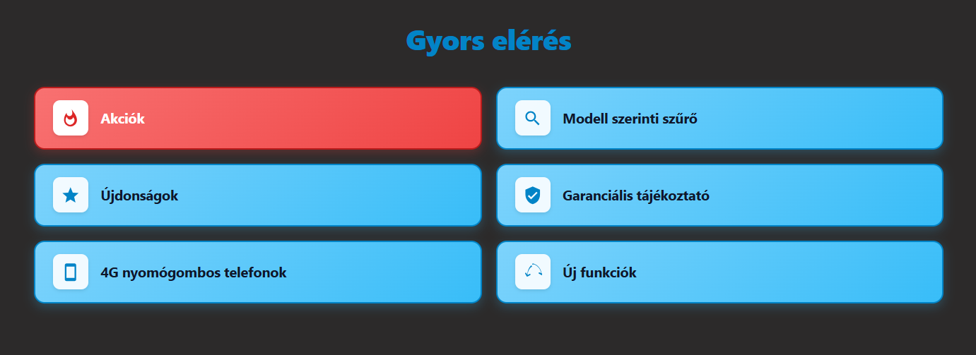 Gyorsgombok asztali nézet