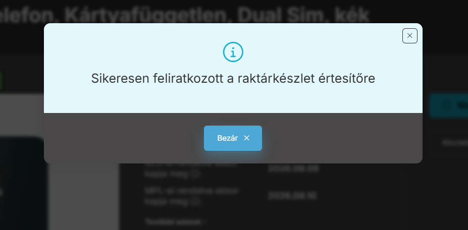 Készletértesítő asztali nézet