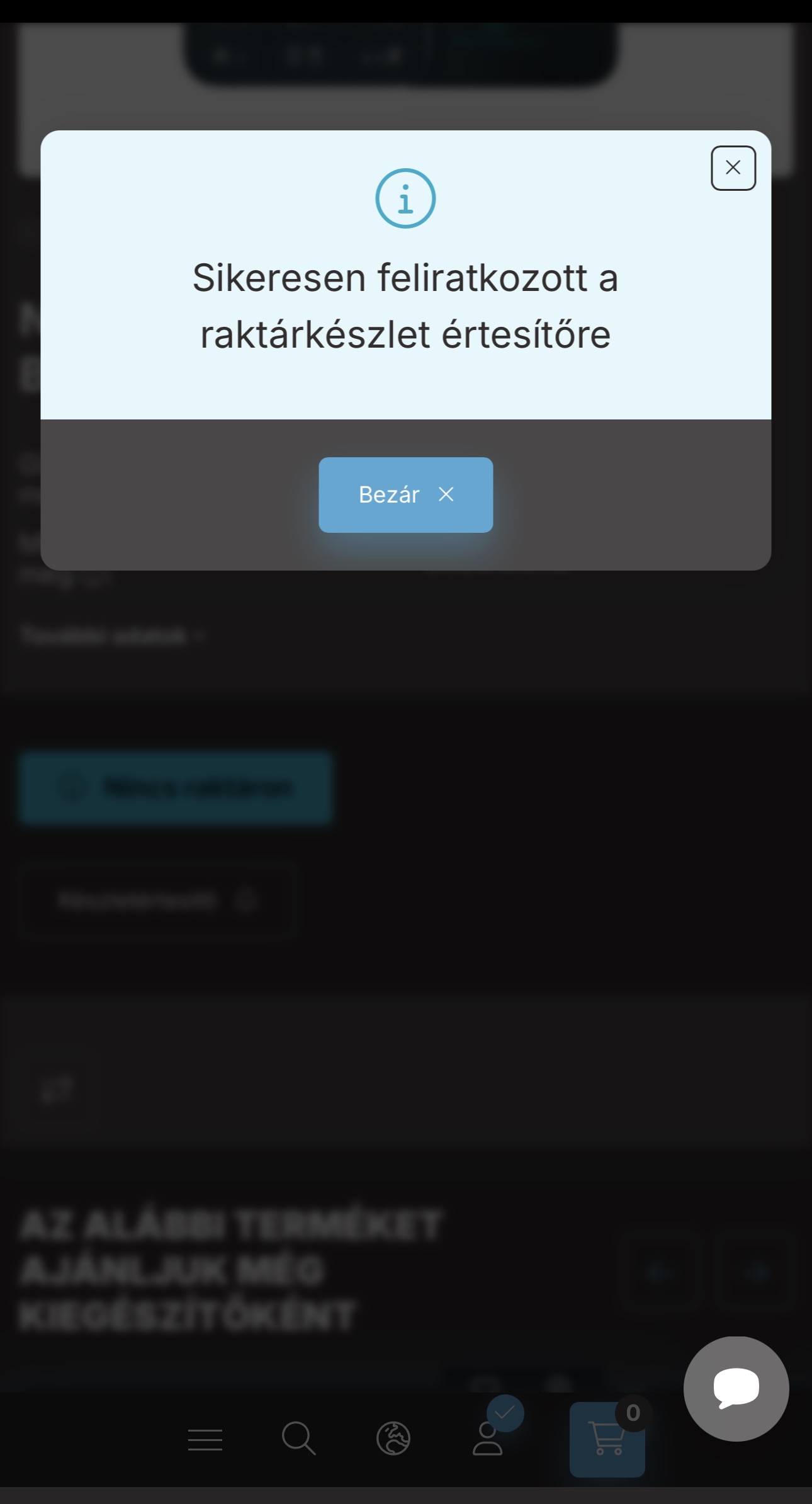 Készletértesítő mobil nézet